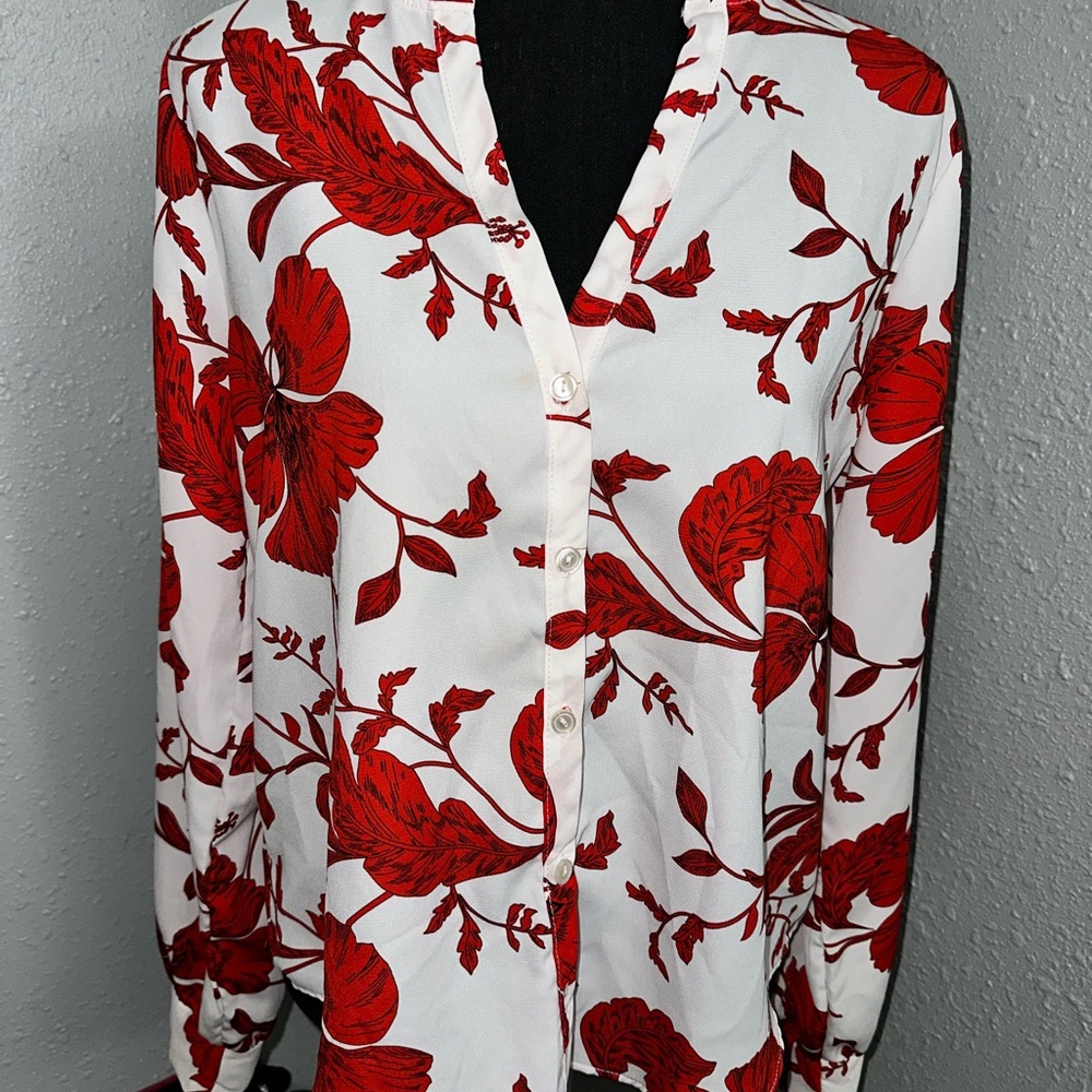 Fashion Nova Red and White Floral Top